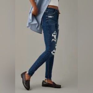 Express Dark Blue Distressed Skinny Jeans